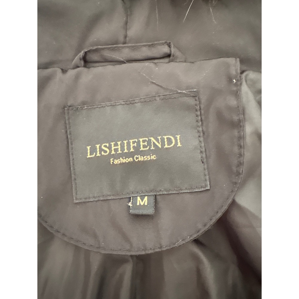 LISHIFENDI Women's Black‎ Puffer Coat with Faux Fur Hood Size M - Picture 8 of 11